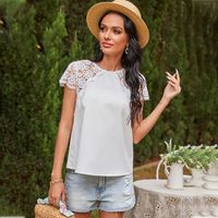 Solid Color Round Neck Loose Lace Top main image 6