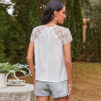 Solid Color Round Neck Loose Lace Top main image 4
