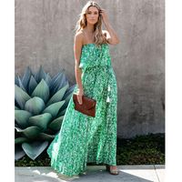 Summer New Leaf Print Off-shoulder Ruffled Dress sku image 1