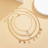 Simple Multi-layer Tassel Retro Butterfly Letter Necklace main image 4