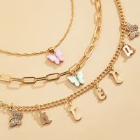 Simple Multi-layer Tassel Retro Butterfly Letter Necklace main image 5