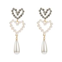 Fashion Pearl Diamond Heart-shaped Earrings sku image 1