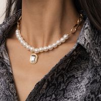 Fashion Imitation Pearl Retro Simple Single Layer Round Bead Necklace sku image 1