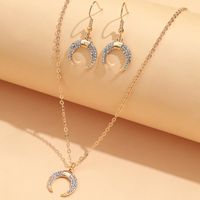 Fashion Moon Crescent Diamond Tassel Earrings Necklace Set sku image 1