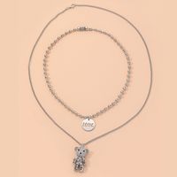 Fashion Diamond-studded Cute Bear Double Necklace sku image 1
