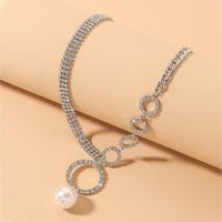 Fashion Simple Diamond Pearl Pendant Necklace sku image 1