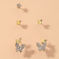 Diamond Butterfly Five-pointed Star Earrings Set sku image 1