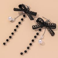 Fashion Black Bowknot Crystal Pearl Earrings sku image 2