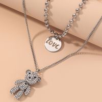 Fashion Diamond-studded Cute Bear Double Necklace main image 3