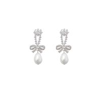 Diamond-studded Pearl Bowknot Earrings main image 6