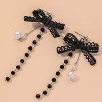 Fashion Black Bowknot Crystal Pearl Earrings main image 1