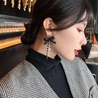 Fashion Black Bowknot Crystal Pearl Earrings main image 3