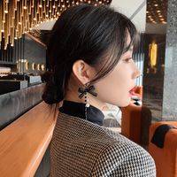 Fashion Black Bowknot Crystal Pearl Earrings main image 4