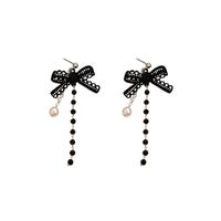 Fashion Black Bowknot Crystal Pearl Earrings main image 6