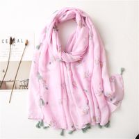 Pink Fashion Sweet Floral Tassel Scarf main image 2