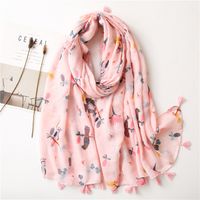 New Pink Fringed Parrot Korean Long Wild Silk Scarf main image 2