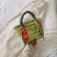 Handmade Woven Handbags 2021 Summer Vegetable Basket Straw Woven Bag Children's Beach Bag sku image 1