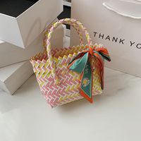 Handmade Woven Handbags 2021 Summer Vegetable Basket Straw Woven Bag Children's Beach Bag sku image 4