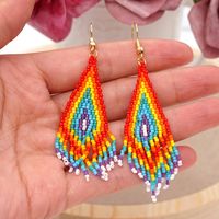 Bohemian Ethnic Style Rainbow Beaded Long Tassel Earrings main image 4