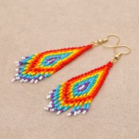 Bohemian Ethnic Style Rainbow Beaded Long Tassel Earrings main image 5