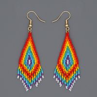 Bohemian Ethnic Style Rainbow Beaded Long Tassel Earrings sku image 1