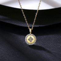 Collar De Diamantes Con Cruz Redonda Geométrica De Plata S925 sku image 1