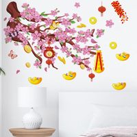 Chinese Garden Style Pink Flower Tree Wall Stickers main image 1