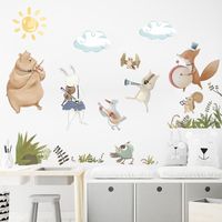 Watercolor Cartoon Animal Band Player Wall Stickers main image 1