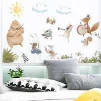 Watercolor Cartoon Animal Band Player Wall Stickers main image 3