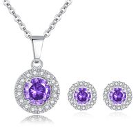 Simple Round Zircon Inlaid Necklace Earrings Set main image 1