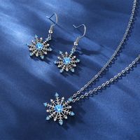 Simple Fashion Blue Zircon Snowflake Earrings Necklace Set main image 3