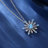 Simple Fashion Blue Zircon Snowflake Earrings Necklace Set main image 4