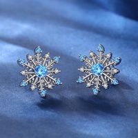 Simple Fashion Blue Zircon Snowflake Earrings Necklace Set main image 4