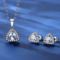 Simple Zircon Micro-inlaid Triangle Necklace Earrings Set main image 3