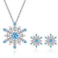 Simple Fashion Blue Zircon Snowflake Earrings Necklace Set sku image 1