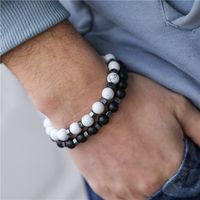 Ensemble De Nouveaux Bracelets Pour Hommes En Perles Blanches Et Noires main image 6