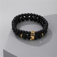 Black Frosted Stone Beads Crown Dice Bracelet main image 5