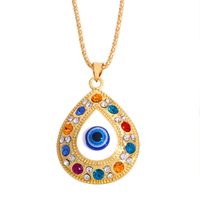 سبائك سريعة أوروبية وأمريكية قلادة يد فاطمة التركية ذات العيون الزرقاء سلسلة ملابس مجوهرات مرصعة بالماس Nkt61 main image 3