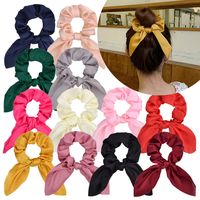 Cross-border New Arrival Streamer Hair Tie Simple Rabbit Ears Hair Rope 12 Colors Solid Color Satin Tassel Knotted Large Intestine Ring Headdress main image 1