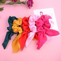 Cross-border New Arrival Streamer Hair Tie Simple Rabbit Ears Hair Rope 12 Colors Solid Color Satin Tassel Knotted Large Intestine Ring Headdress main image 3
