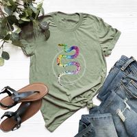 Snake Totem Printed Cotton Short-sleeved T-shirt main image 5