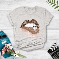 Sexy Leopard Print Lips Print Casual T-shirt main image 3