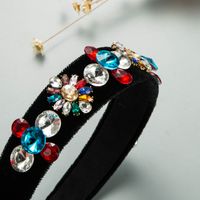 Fashion Baroque Black Flannel Diamond-studded Flower Headband main image 4