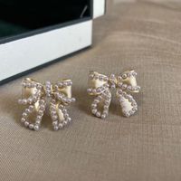 Silver Needle Bowknot Pearl Earrings main image 6