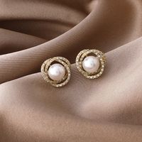Korean Simple Pearl Zircon Earrings main image 2