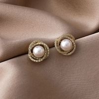 Korean Simple Pearl Zircon Earrings main image 4