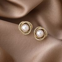 Korean Simple Pearl Zircon Earrings main image 5