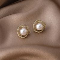 Korean Simple Pearl Zircon Earrings main image 6