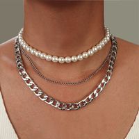 Punk Multilayer Thick Chain Pearl Necklace sku image 1