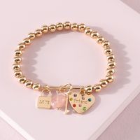 Fashion Beads Peach Heart Lock Stone Bracelet Set sku image 1